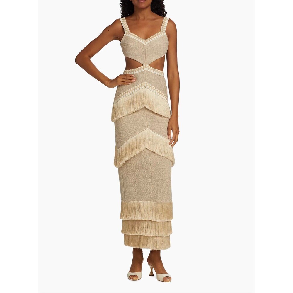 Metallic Knit Maxi Dress with Fringe Trim NWT - Picture 5 of 12